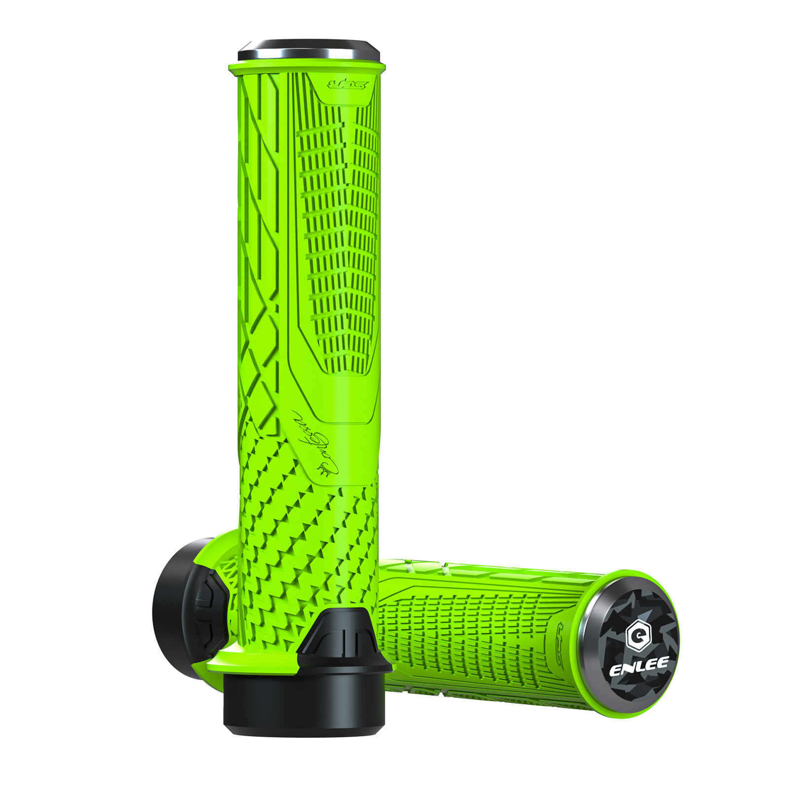 V888-ELOSUNG32252-202506061826-00 Green Ergonomic Lock-On Bike Grips - Anti-Slip TPR Rubber, Alloy Rings & Plugs for MTB & Commuter Bikes - Image 1