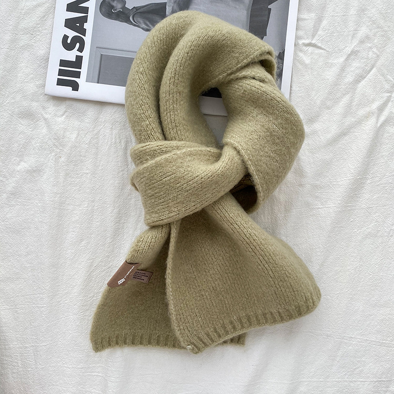 V888-ELOSUNG32315-202506101832-00 Light Green Luxuriously Soft Wool Blend Knit Scarf - Cozy Warm Solid Colour Unisex Winter Essential - Image 1