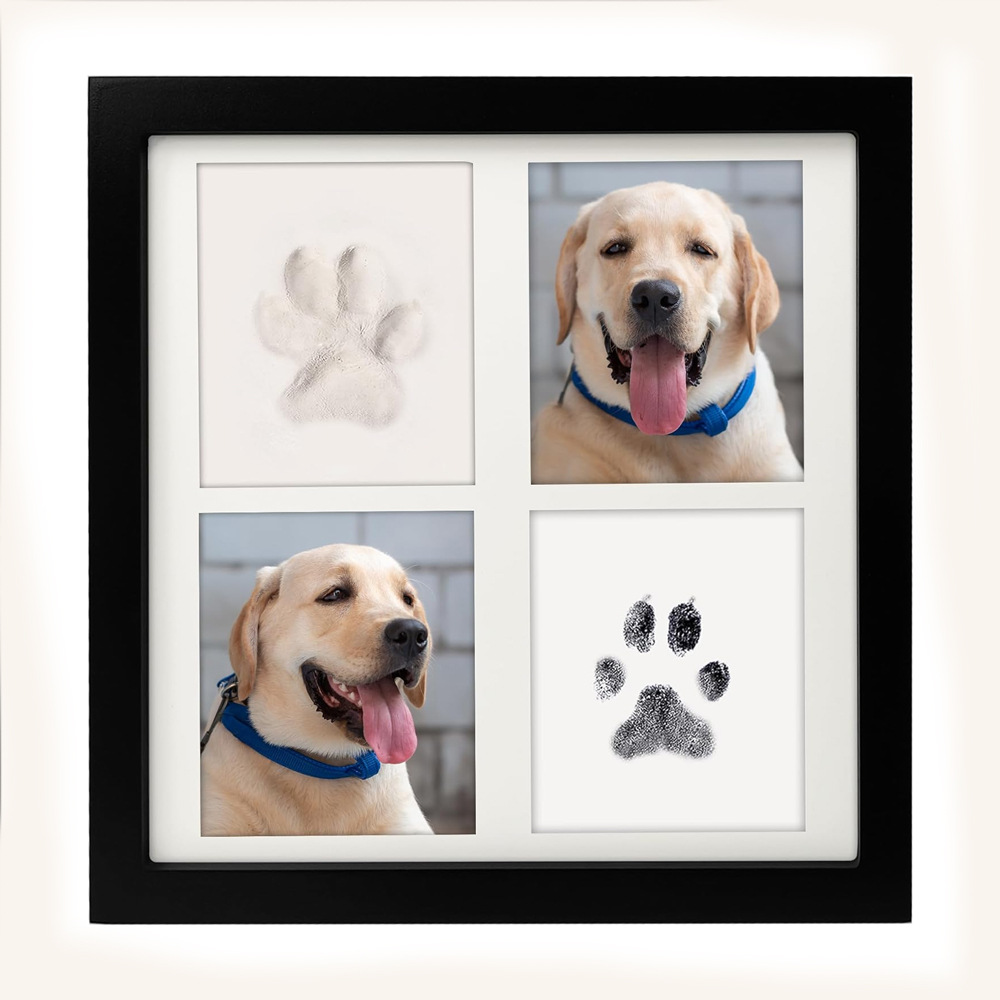 V888-ELOSUNG32330-202506101840-00 Black and White Pet Paw Print Keepsake Photo Frame Kit - Mess-Free Ink Pad for Dogs & Cats, Dual Photo & Print Display - Image 1