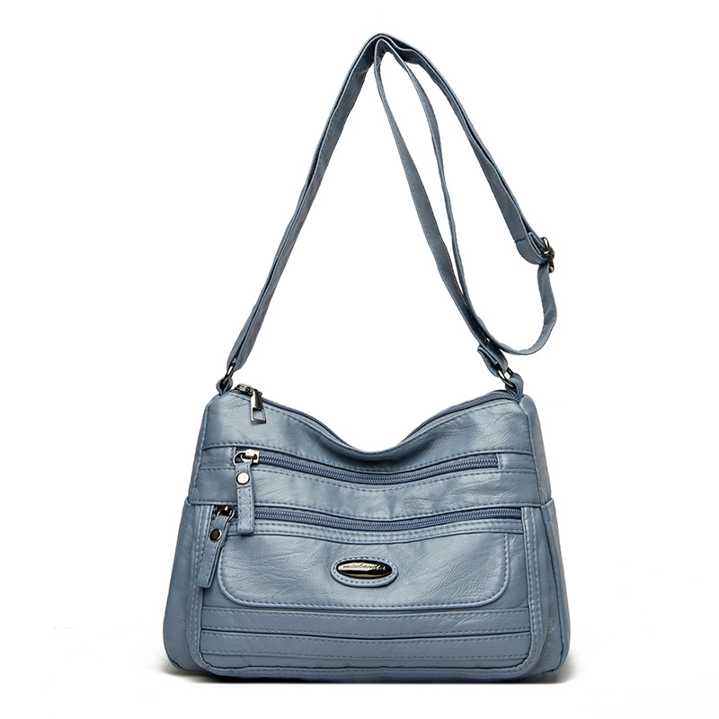 V888-ELOSUNG32406-202506190702-00 Blue Women's Soft Washed PU Leather Crossbody Bag - Multi-Pocket Casual Shoulder Purse for Everyday Organization - Image 1