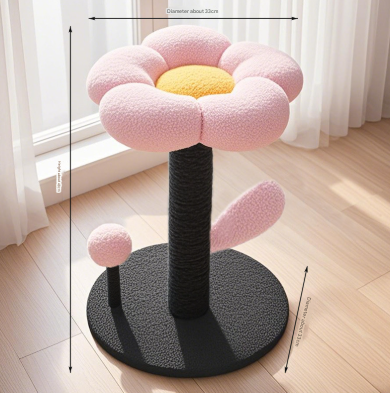 V888-ELOSUNG32465-202506191912-00 Pink and Black Adorable Flower Cat Tree - Plush Perch, Sisal Scratching Post & Spring Ball Toy - Image 1