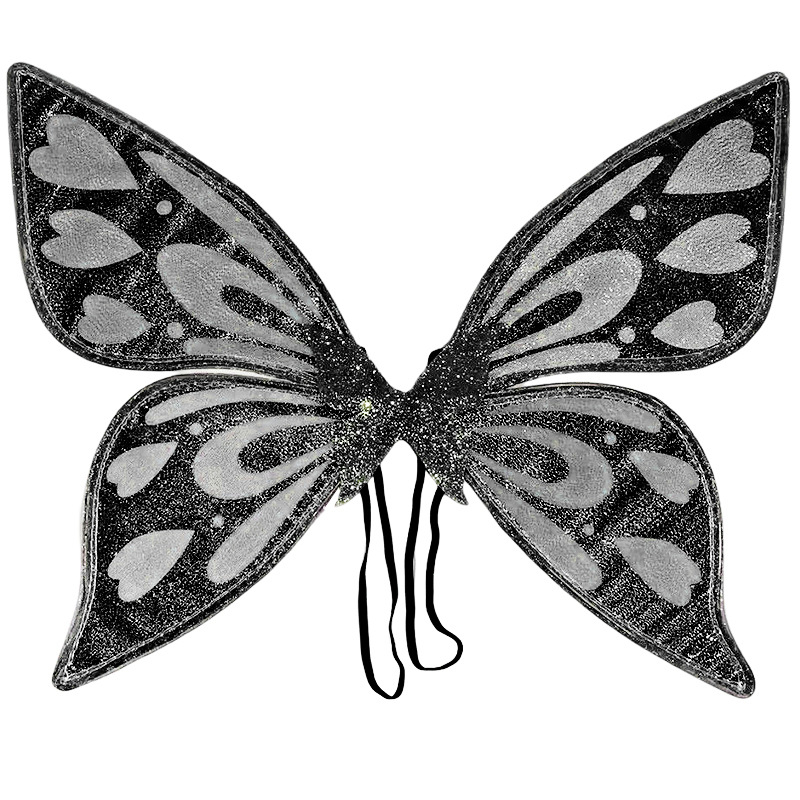 V888-ELOSUNG32536-202506191049-00 Black Sparkling Fairy Wings - Lightweight Glitter Butterfly Costume Accessory for Kids & Adults - Image 1