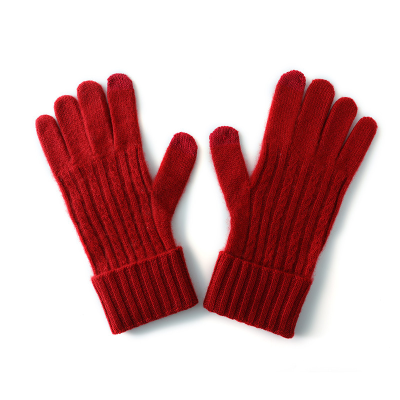V888-ELOSUNG32681-202506301040-00 Red Unisex Touchscreen Ribbed Warm Cycling Windproof Knitted Five-finger Gloves - Image 1