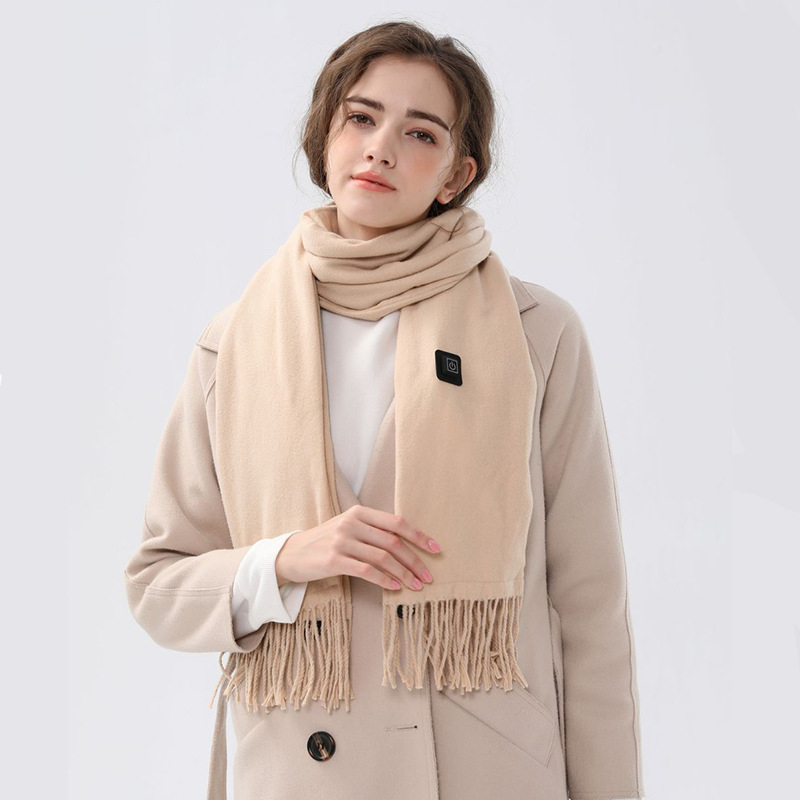 V888-ELOSUNG32747-202506301120-00 Khaki USB Electric Heated Scarf - 3-Level Heat Setting Winter Neck Warmer - Image 1