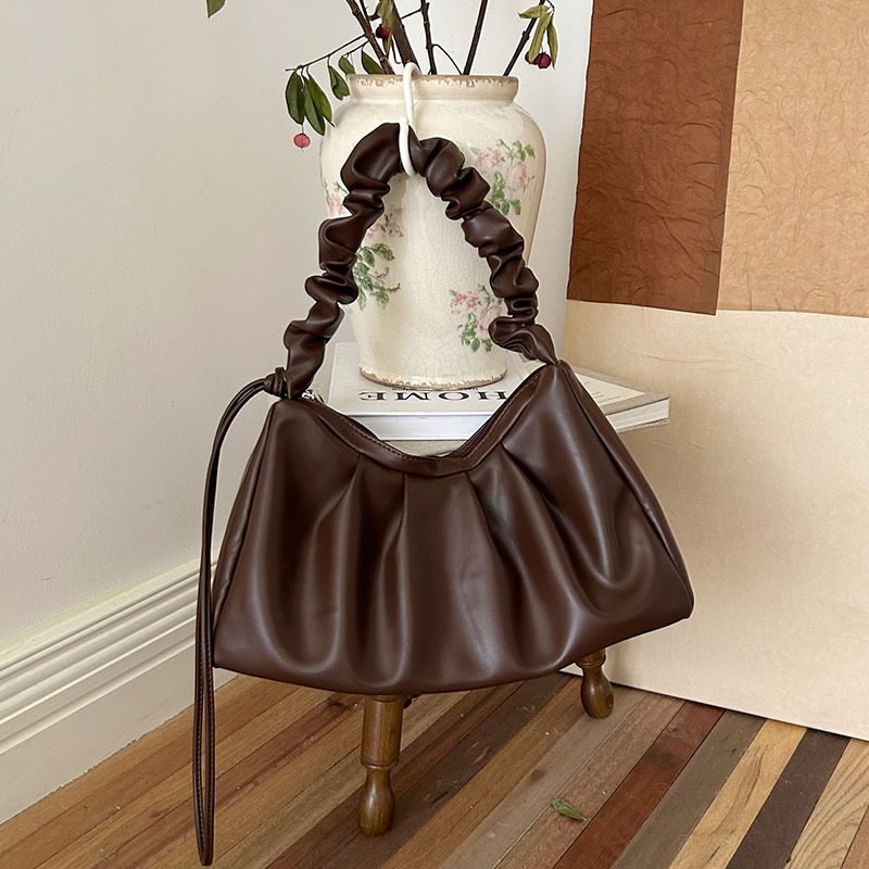 V888-ELOSUNG33032-202505261518-00 Coffee Pleated Handheld Underarm Bag - Stylish & Spacious Tote for Everyday Use - Image 1