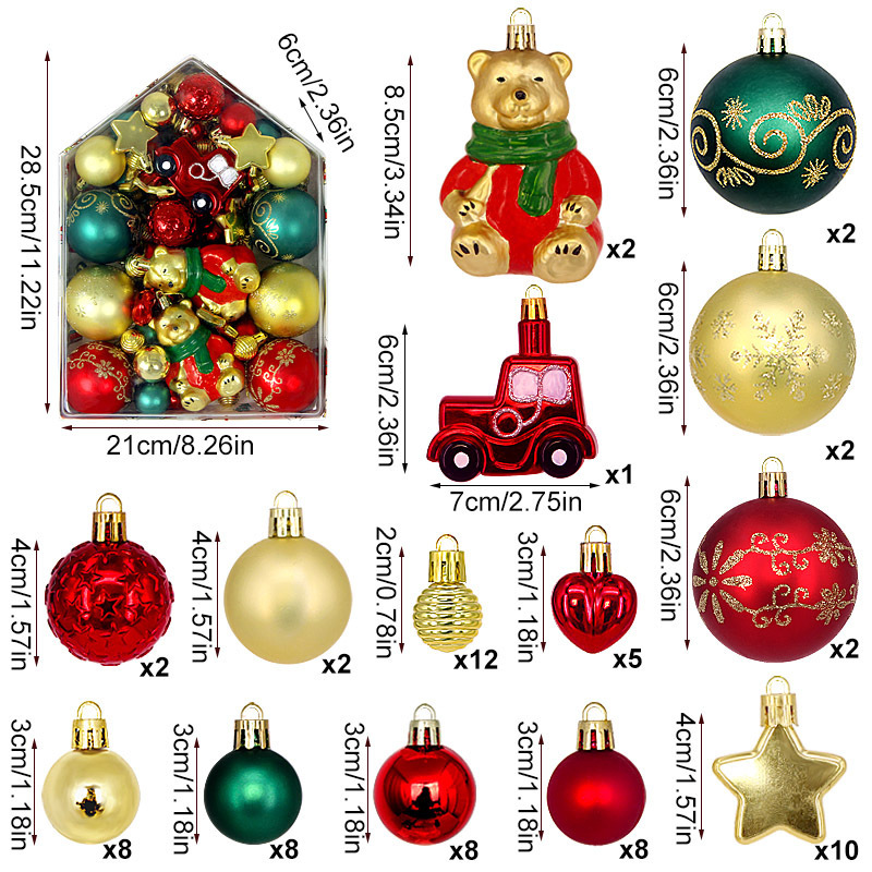 V888-ELOSUNG33199-202506061712-00 Bear 72-Piece Christmas Bauble Set - Hand-Painted House and Round Ornaments - Image 1