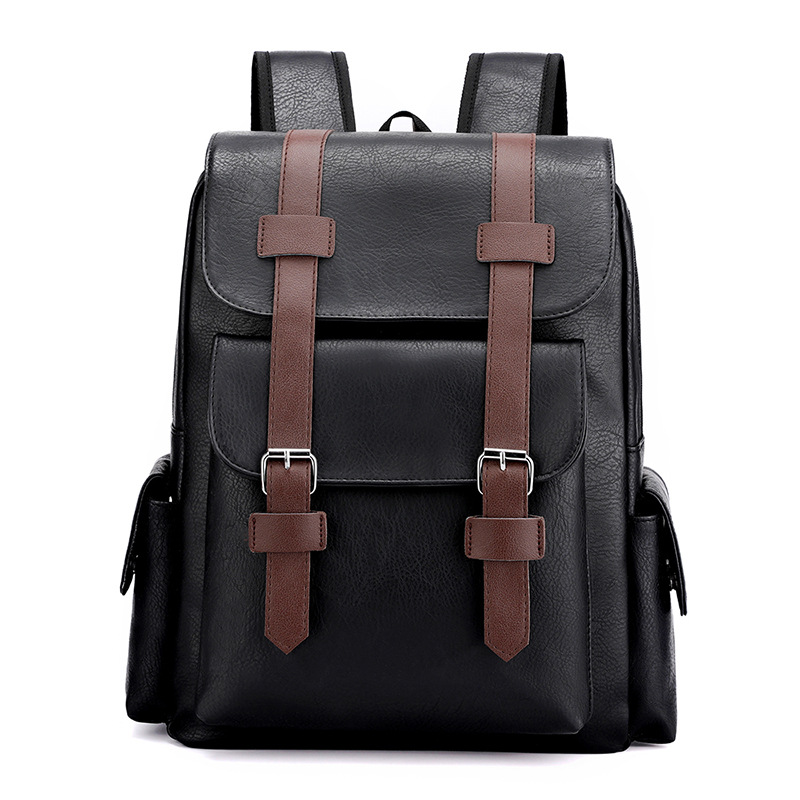 V888-ELOSUNG33200-202506061831-00 Black Large-Capacity PU Leather Backpack - Stylish Business & Travel Companion - Image 1