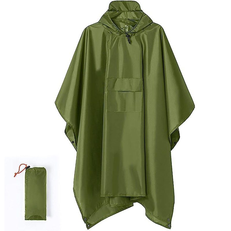 V888-ELOSUNG33426-202506241007-00 Green 3-in-1 Waterproof Rain Poncho - Lightweight Hooded Raincoat, Ground Tarp & Emergency Shelter for Hiking, Camping, and Outdoor Survival - Image 1