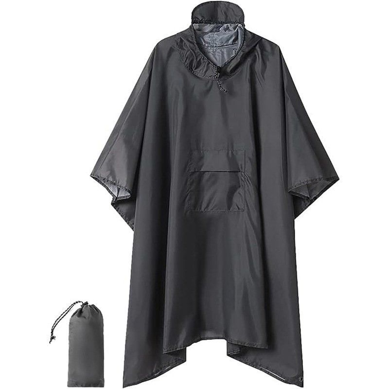 V888-ELOSUNG33428-202506241007-00 Grey 3-in-1 Waterproof Rain Poncho - Lightweight Hooded Raincoat, Ground Tarp & Emergency Shelter for Hiking, Camping, and Outdoor Survival - Image 1