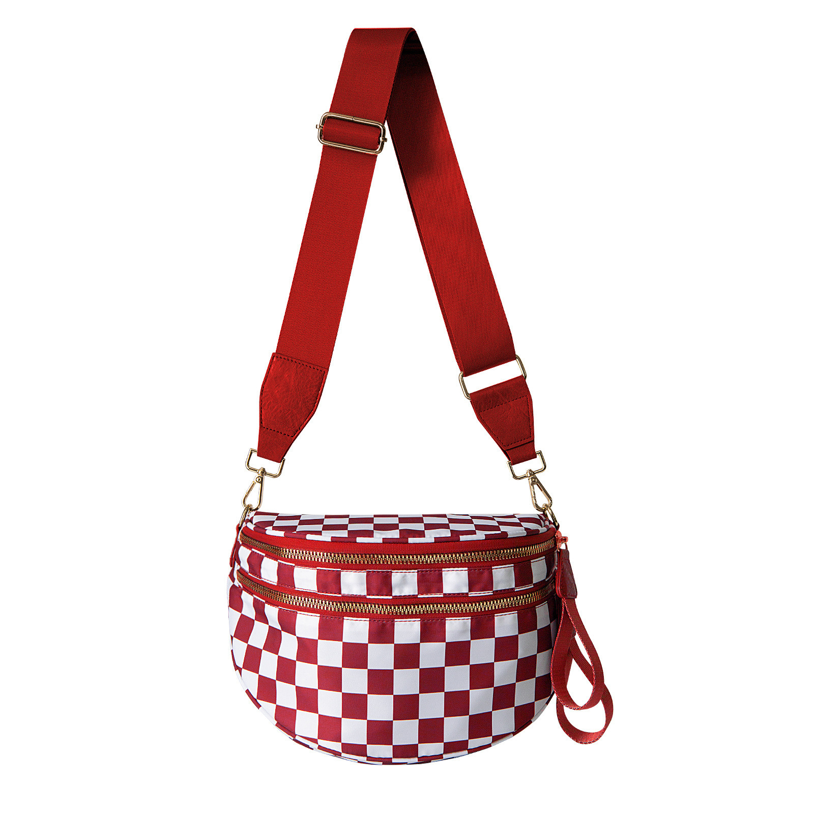V888-ELOSUNG33455-202506241038-00 Red Checkered Trendy Sling Bag - Women's Crescent Crossbody Purse with Wide Adjustable Strap - Image 1