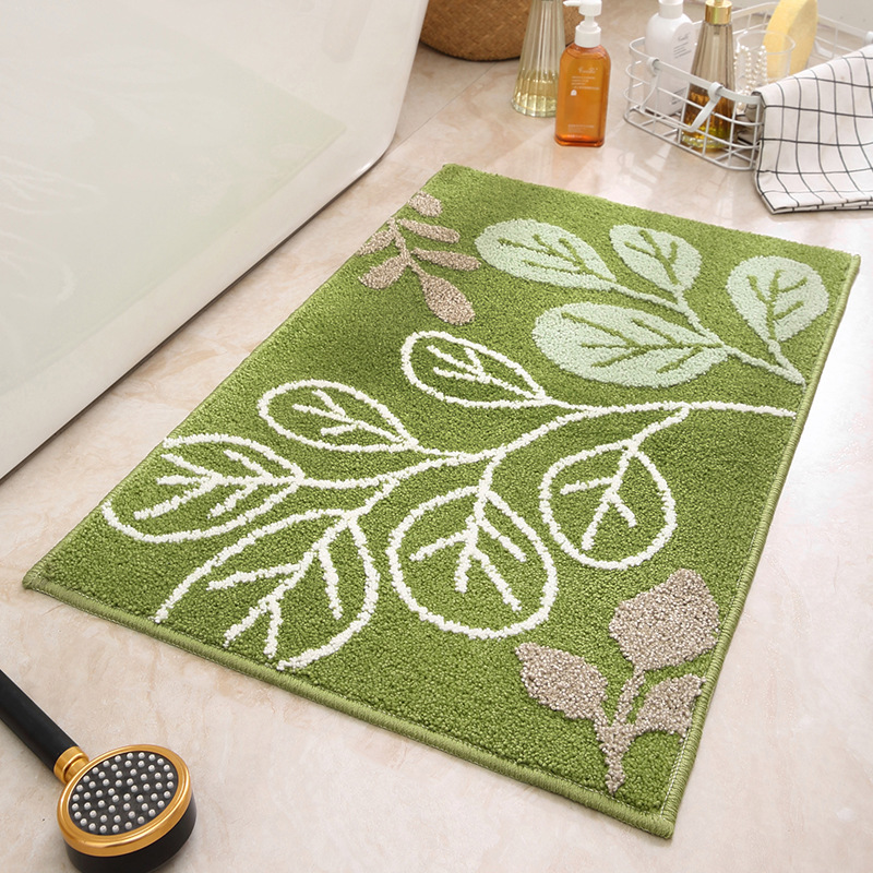 V888-ELOSUNG33638-202507020945-00 Green Leaves Bathroom Mat - Super Absorbent Non-Slip Rug (40x60cm), Toilet Floor Mat for Bathroom/Bedroom/Entryway - Image 1