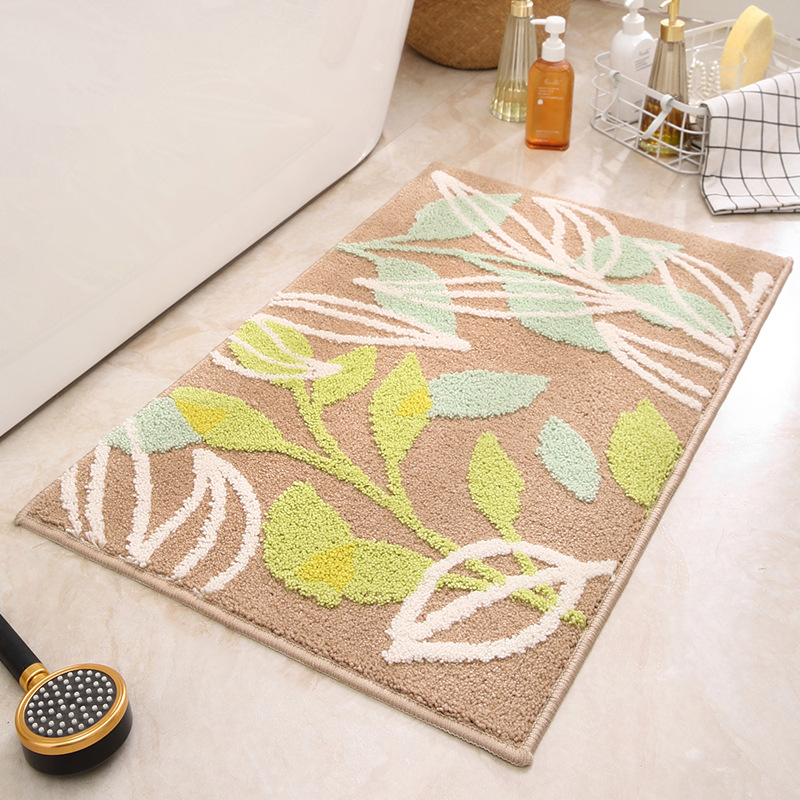V888-ELOSUNG33639-202507020946-00 Brown Green Leaves Bathroom Mat - Super Absorbent Non-Slip Rug (40x60cm), Toilet Floor Mat for Bathroom/Bedroom/Entryway - Image 1