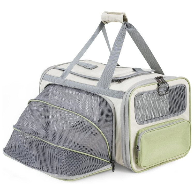 V888-ELOSUNG34038-202506041852-00 Gray Green Lightweight Foldable Pet Carrier with Straps - Image 1