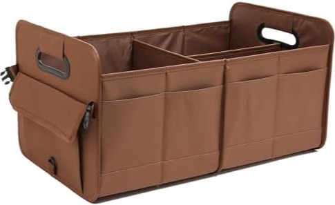 V888-ELOSUNG34121-202506101606-00 Brown Car Storage Box - Foldable Waterproof Trunk Organizer - Image 1