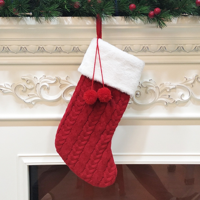 V888-ELOSUNG34146-202506190627-00 Red Large Cable Knit Christmas Stocking - Classic 43cm Holiday Decor for Fireplace Hanging - Image 1