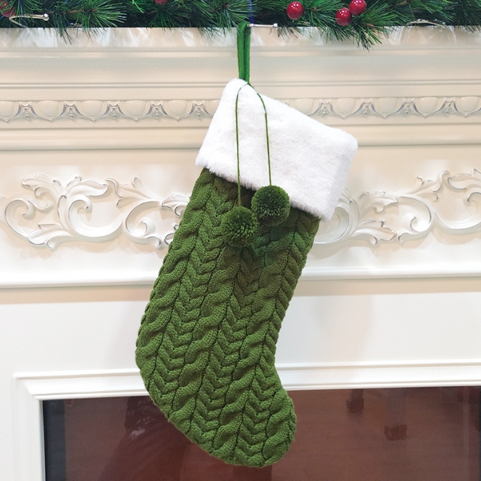 V888-ELOSUNG34147-202506190627-00 Green Large Cable Knit Christmas Stocking - Classic 43cm Holiday Decor for Fireplace Hanging - Image 1