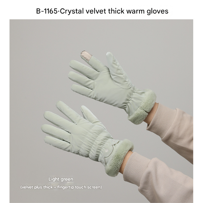 V888-ELOSUNG34166-202506191025-00 Light Green Elegant Women's Thermal Winter Gloves - Waterproof & Windproof Touchscreen Gloves with Faux Fur Cuff - Image 1