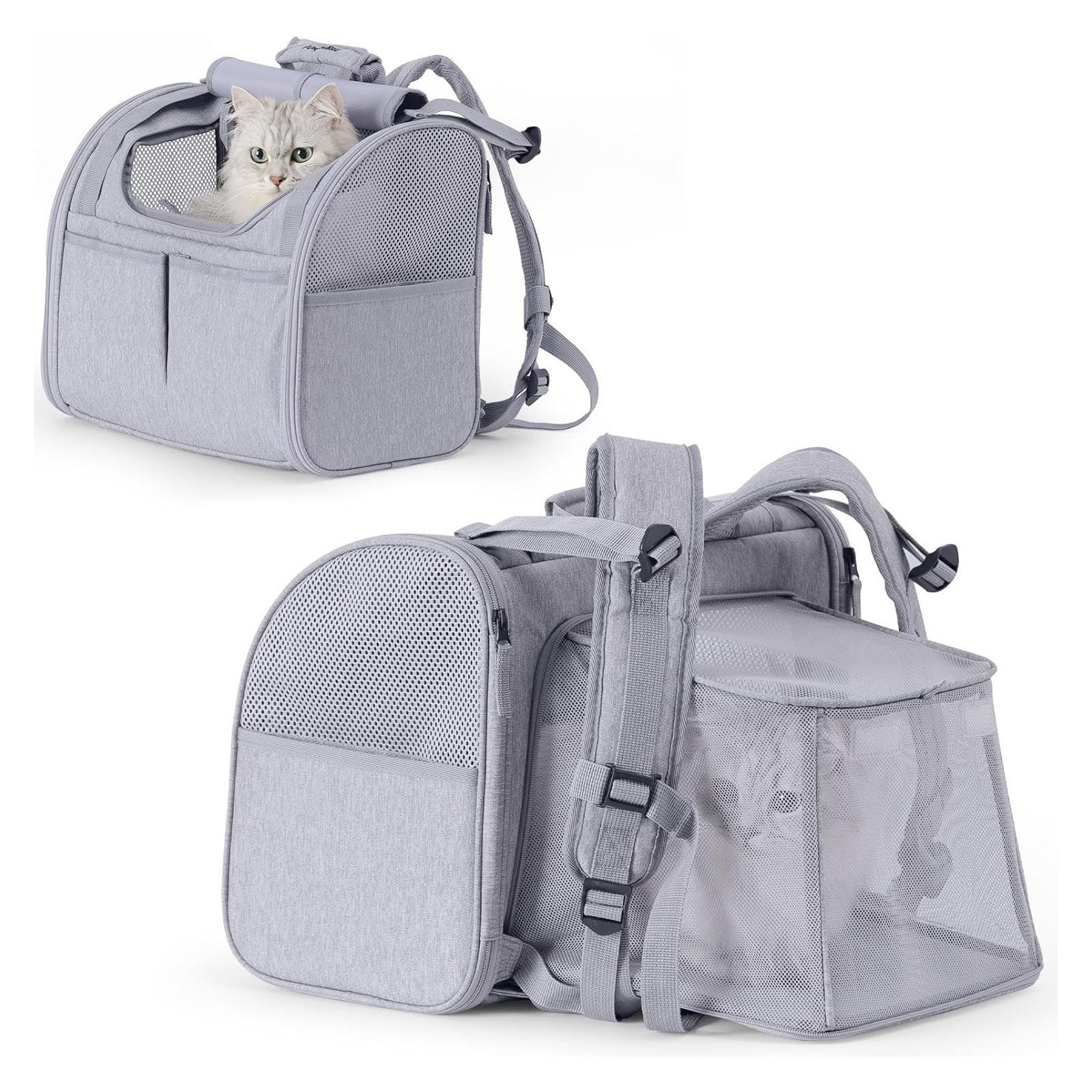 V888-ELOSUNG34243-202506241113-00 Grey Expandable Breathable Outdoor Portable Large Space Cat Backpack - Pet Carrier for Cats and Dogs - Image 1