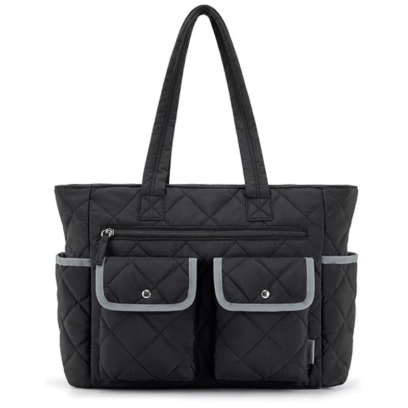 V888-ELOSUNG34264-202506241206-00 Black Women's Multi-Pocket Tote Bag - Large Quilted Travel Handbag for Work, Gym, and More - Image 1