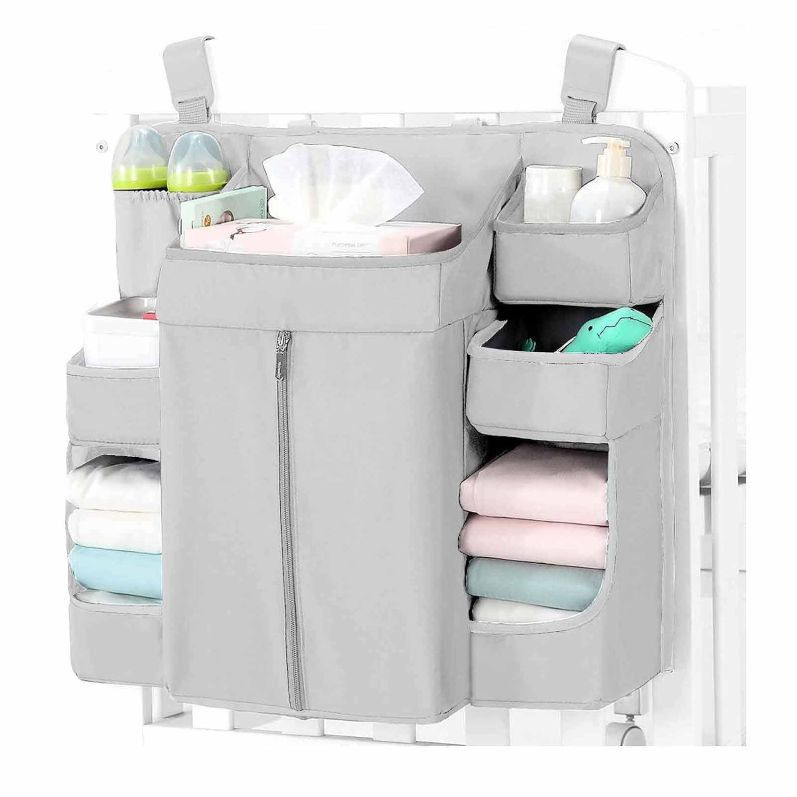 V888-ELOSUNG34273-202506250938-00 Grey Foldable Baby Crib Storage Hanging Bag - Large Capacity Organizer for Cribs and Changing Tables - Image 1