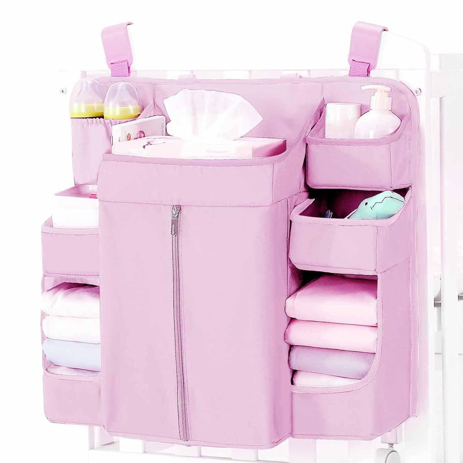 V888-ELOSUNG34274-202506250940-00 Pink Foldable Baby Crib Storage Hanging Bag - Large Capacity Organizer for Cribs and Changing Tables - Image 1