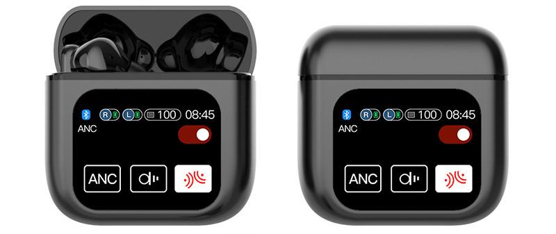 V888-ELOSUNG35045-202506191112-00 TWS Bluetooth Earbuds with 1.9 HD Touch Screen Case - ANC/ENC Noise Reduction(Black)" - Image 1