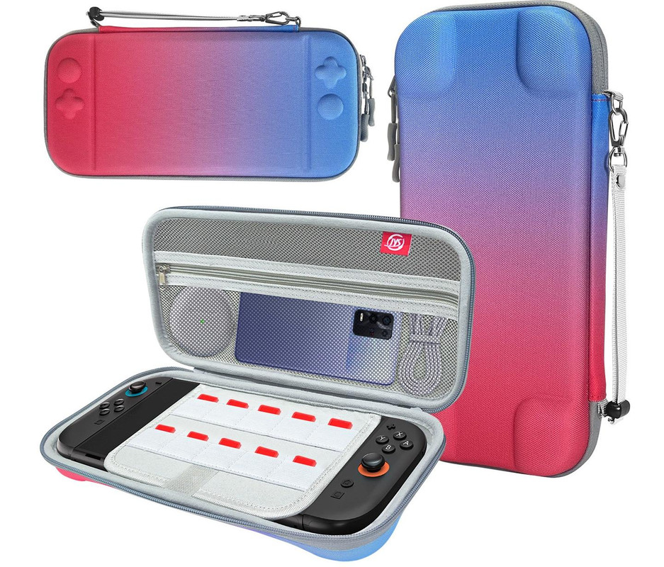V888-ELOSUNG35076-202506191335-00 Portable Hard Shell Travel Case for Nintendo Switch/Switch Lite/OLED - Game Card Slots & Accessory Pocket(Gradient red and blue) - Image 1