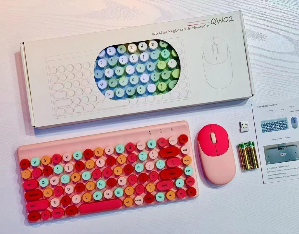 V888-ELOSUNG35104-202506241035-00 Wireless Keyboard & Mouse Combo - Retro Round Keycaps, 2.4GHz Ergonomic Design(pink) - Image 1