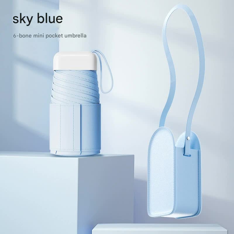 V888-ELOSUNG35162-202506241032-00 Mini Pocket Umbrella with Matching Crossbody Bag - UV Protection, 6-Rib Windproof Design(blue) - Image 1
