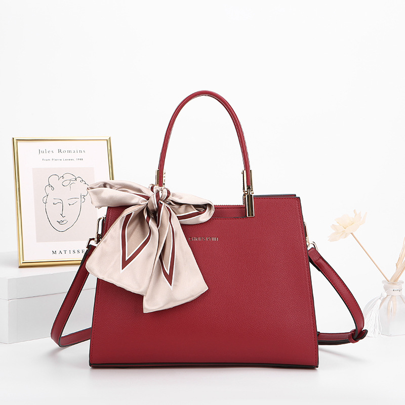 V888-ELOSUNG35221-202506241115-00 Fashionable Synthetic Leather Crossbody Bag with Detachable Scarf - Multiple Compartments for Daily Essentials(Wine Red) - Image 1