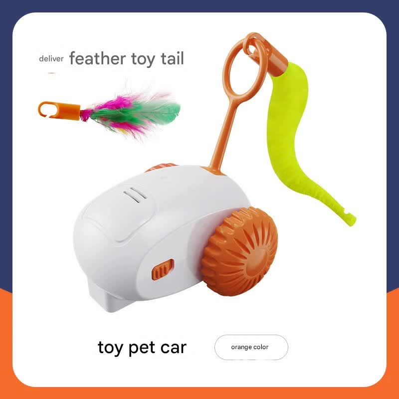 V888-ELOSUNG35420-202506301110-00 Interactive Smart Cat Toy Car - Automatic Obstacle Avoidance, Feather Tail, USB Rechargeable(orange) - Image 1