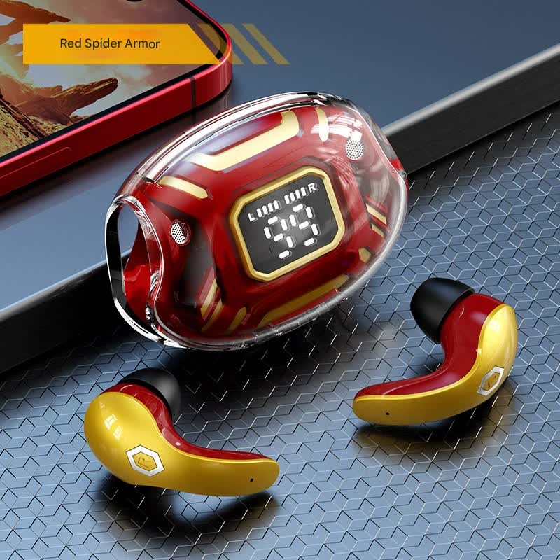 V888-ELOSUNG35468-202506301116-00 Mecha Style TWS Gaming Earbuds - Bluetooth 5.3, Low Latency, Ear-Hook Design, LED Display Case, Noise Cancelling(red) - Image 1