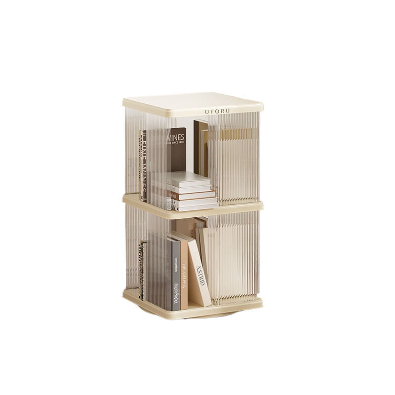 V888-ELOSUNG544-202042-00 Rotating Storage Bookshelf Square 2 layers- Cream White Multi-Layer Storage Rack, 36x36x69.5cm (ABS+PET) - Image 1