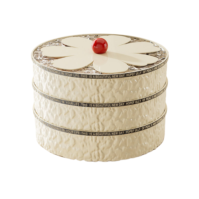 V888-ELOSUNG601-202012-00 Flower shaped grid with lid dried fruit box, three-layer cream white - Image 1