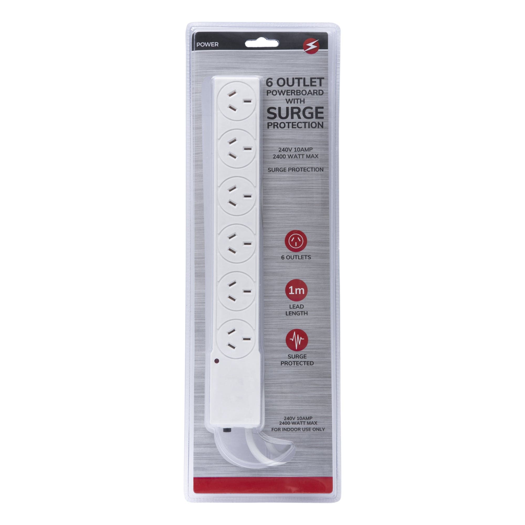 V915-EL0034-203758-00 6 Outlet Power Board With Surge Protection 1M Lead Cable - Image 1