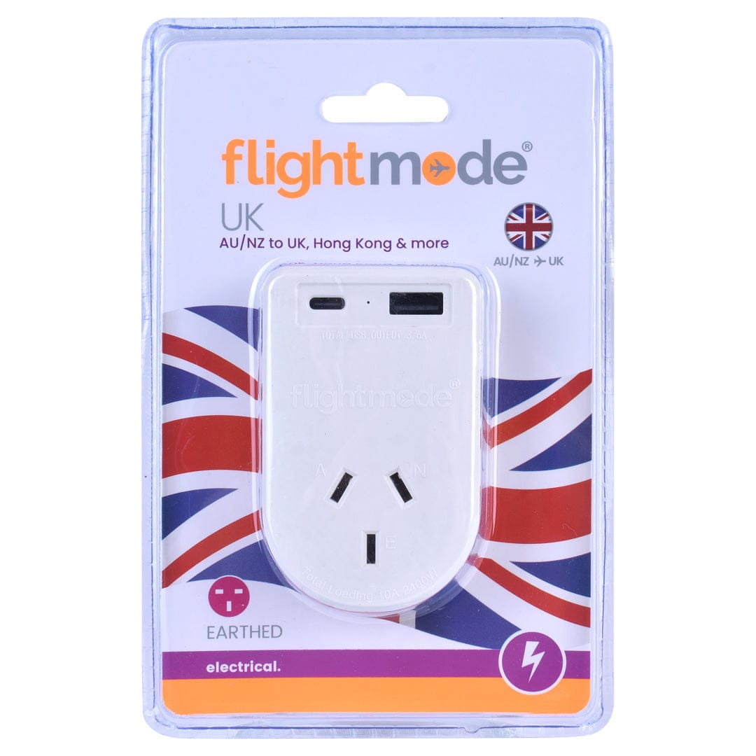 V915-FM0103-203419-00 Flightmode Outbound AU/NZ to UK/HONG KONG Travel Adaptor with USB Type C & A - Image 1