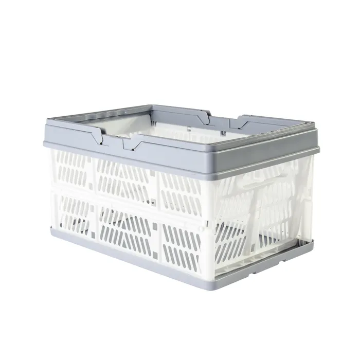 V915-HO0232-203732-00 Collapsible Plastic Grocery Shopping Baskets Storage Crates with Handles - Image 1
