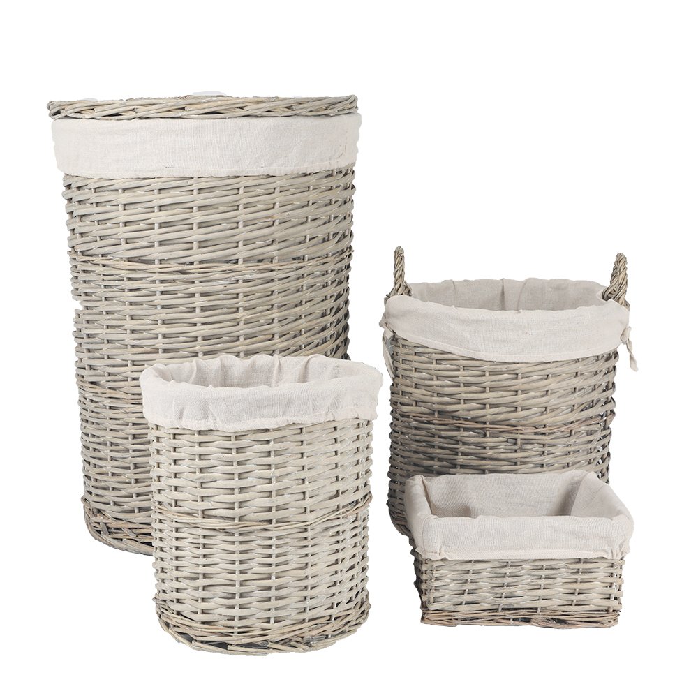 V915-MB0058-204083-00 4 Piece Wicker Storage Baskets With Liner Set - Image 1