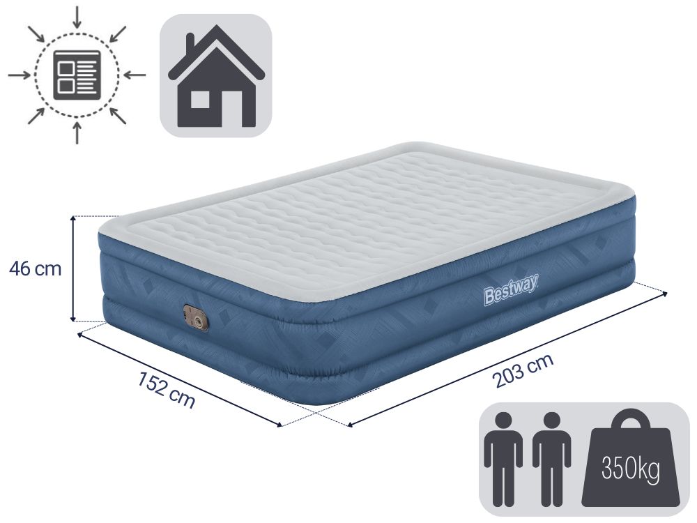 V958-69075-202504101015-00 Bestway 2.03m x 1.52m x 46cm Fortech Snugable Top Air Inflatable Mattress Queen Built-in AC Pump - Image 1