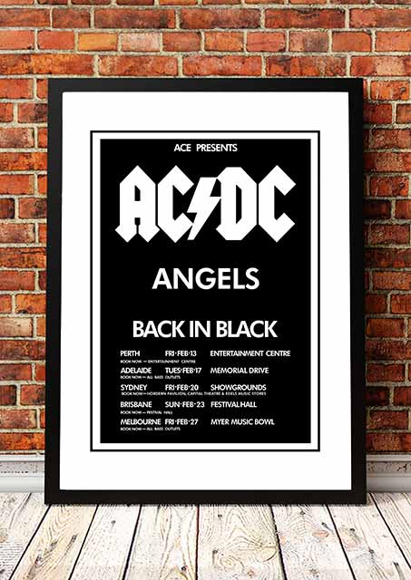 V967-A30424-A3-223806-00 AC/DC / The Angels (Angel City) 'Back In Black' Australian Tour Poster 1981 - Framed A3 - Image 1