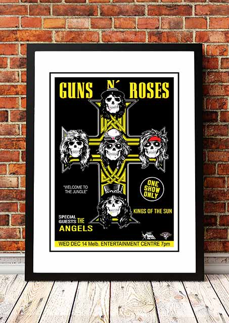 V967-A30436-A4-223759-00 Guns N' Roses 'Melbourne Entertainment Centre' Melbourne, Australian Tour Poster 1988- Framed A4 - Image 1