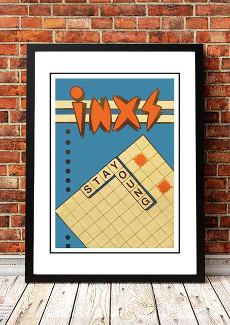 V967-A30437-A4-223755-00 INXS 'Stay Young' In Store Poster 1981- Framed A4 - Image 1
