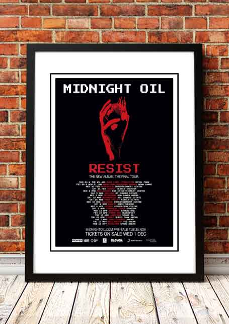 V967-A30442-A1-223732-00 Midnight Oil 'Resist' Tour Poster 2022 - Framed A1 - Image 1