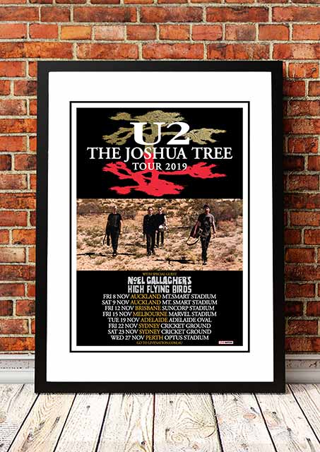 V967-A30457-A4-223631-00 U2 'Joshua Tree' Australian Tour Poster 2019- Framed A4 - Image 1