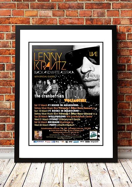 V967-SS0452-A4-202504150921-00 Lenny Kravitz ‘Black and White' Australian Tour Poster 2012 - Framed A4 - Image 1