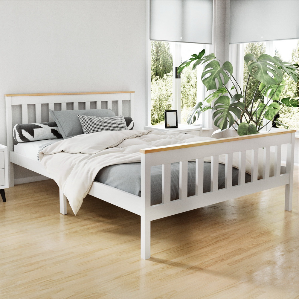 WBED-D-TC18-137-AB-18056-07 Artiss Bed Frame Double Size Wooden White PONY - Image 1