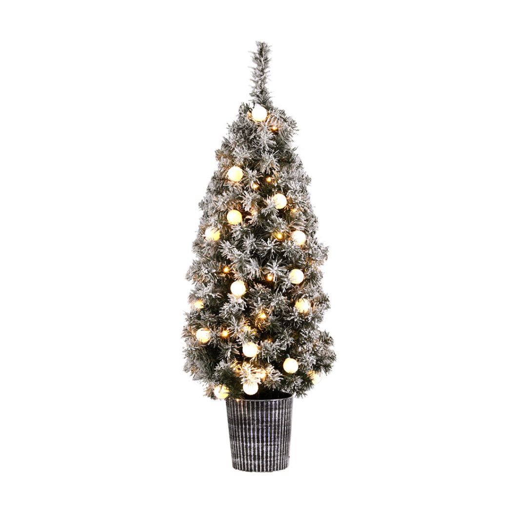 XM-TR-4FT-GS-LED-POT-194998-00 Jingle Jollys Christmas Tree 1.2M Potted Snowy Xmas Tree - Image 1