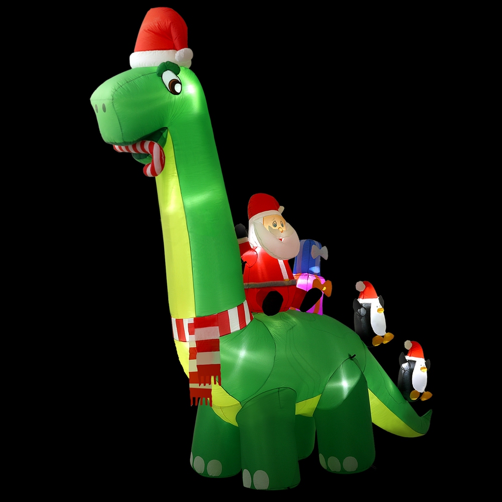 XMAS-INF-DINO-GR-13FT-190826-00 Jingle Jollys Christmas Inflatable Santa Dinosaur 3.8M Illuminated Decorations - Image 1