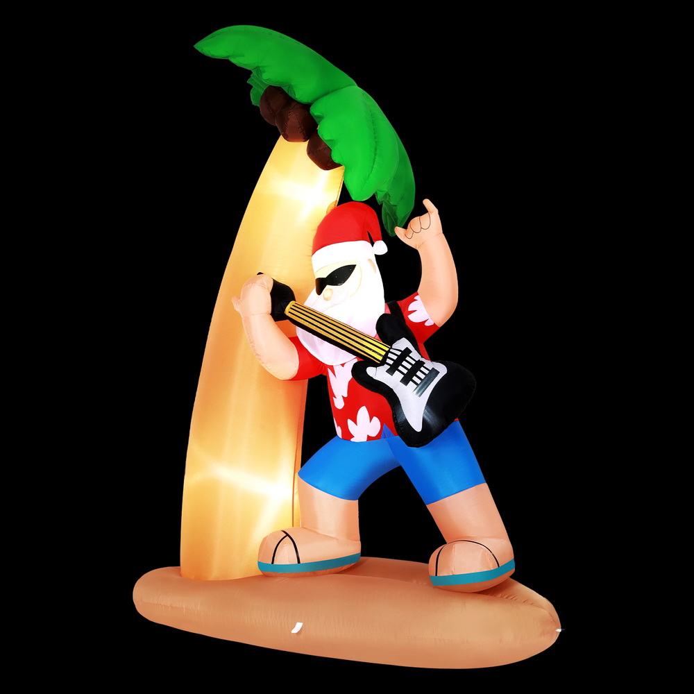 XMAS-INF-SANTA-GUITAR-7FT-190828-00 Jingle Jollys Christmas Inflatable Santa Guitar 2.1M Led Illuminated Decorations - Image 1