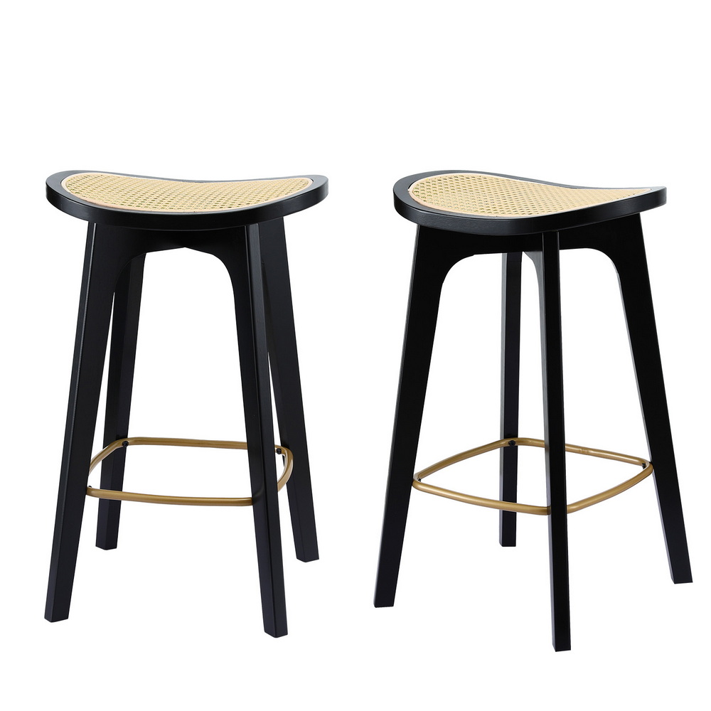 BA-Y-1033-BKX2-202508191444-00 Artiss 2x Bar Stools Rattan Counter Kitchen Dinning Chair Bamboo Saddle Black - Image 1